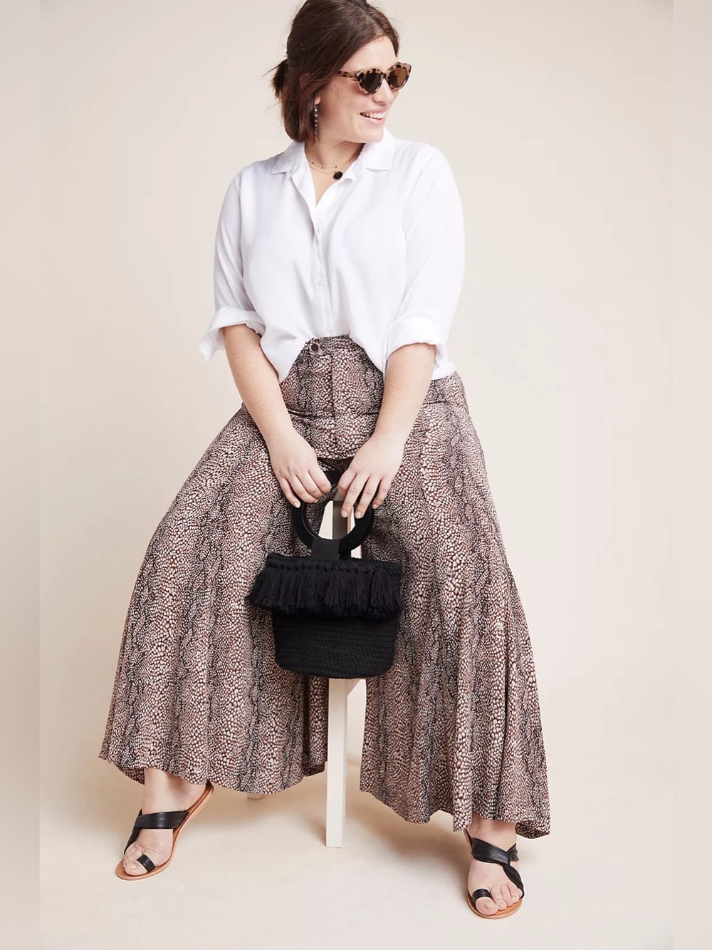 Anthropologie Skirted Wide-Leg Palazzo Pants Reptile Snake Print Sz 18